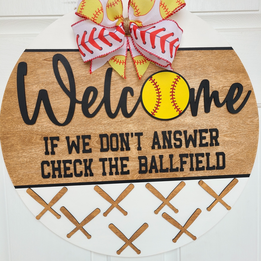 Softball Welcome Sign with Bow - Brown, Yellow, Black